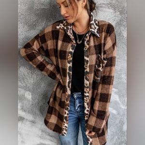 Brown plaid and leopard corduroy